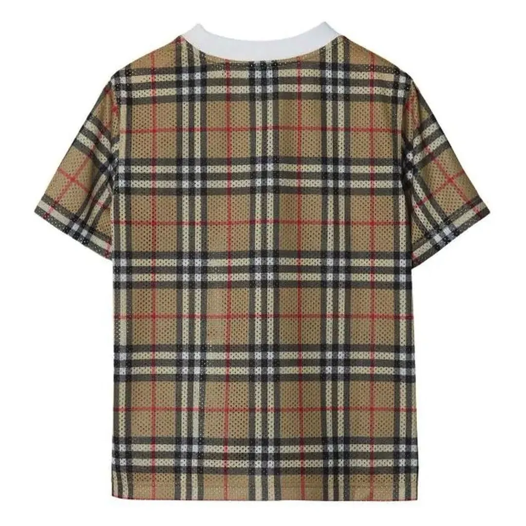 Beige Check Mesh T-shirt