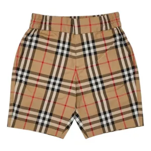 Beige Cotton Check Shorts