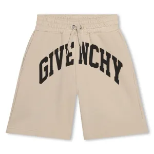 Beige Cotton Varsity Shorts