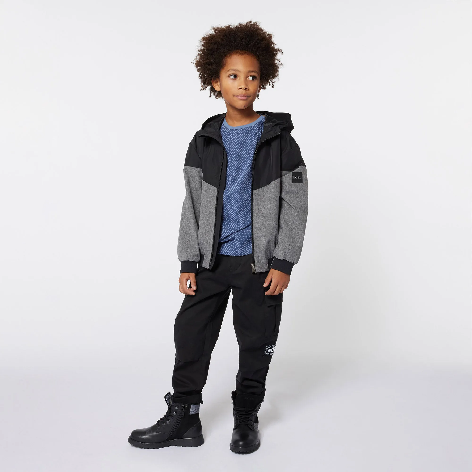 Black Chevron Hooded Windbreaker