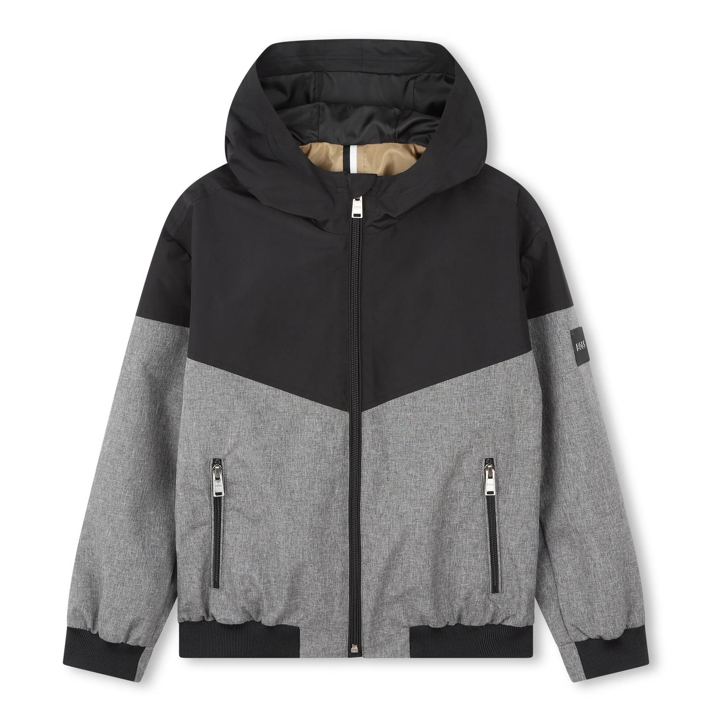 Black Chevron Hooded Windbreaker