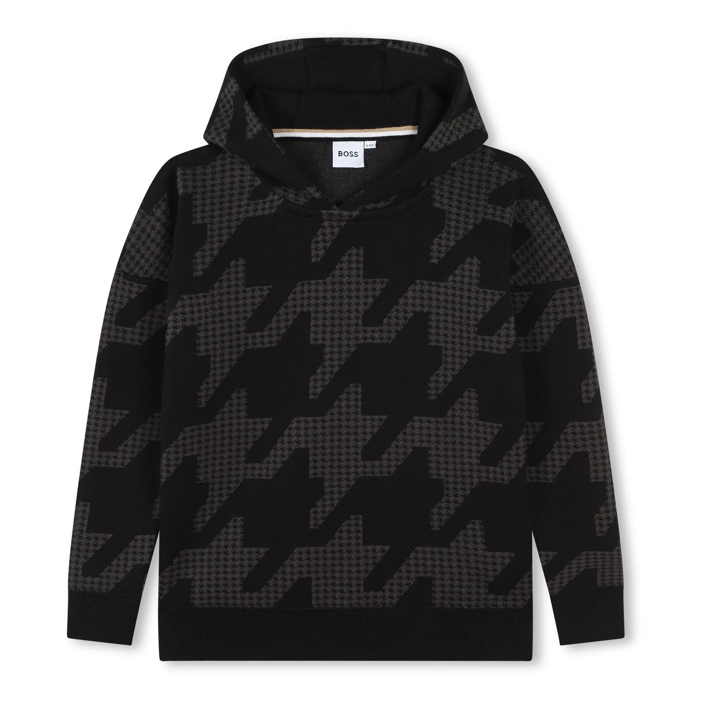 Black Houndstooth Print Sweatshirt