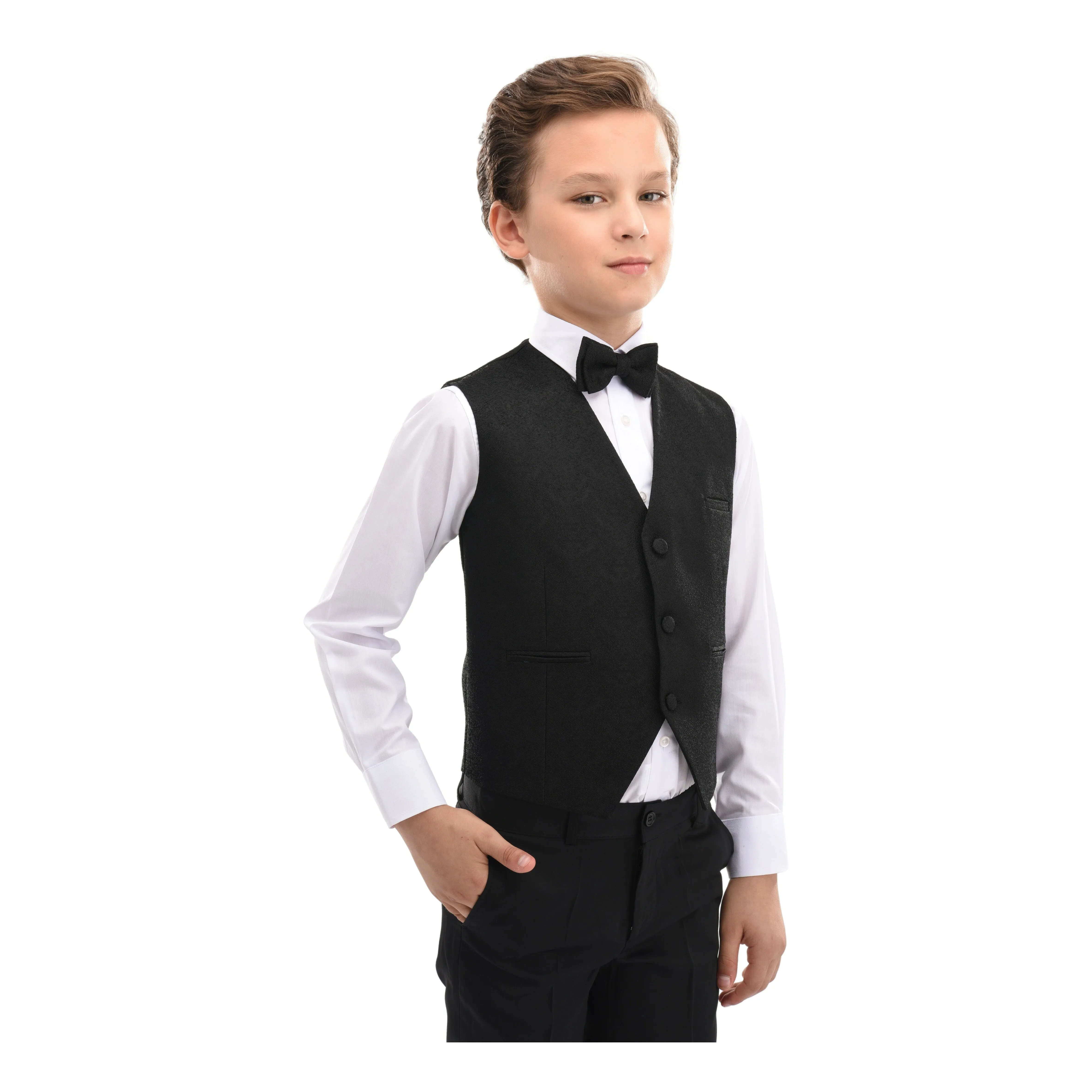 Black Print Vest & Bowtie