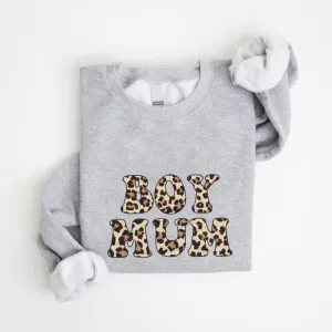 Boy Mum Leopard Women's Heather Grey Sweatshirt