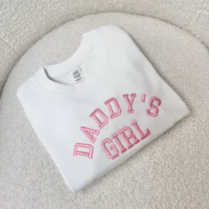 Daddy's Girl College Embroidered White/Pink Sweatshirt