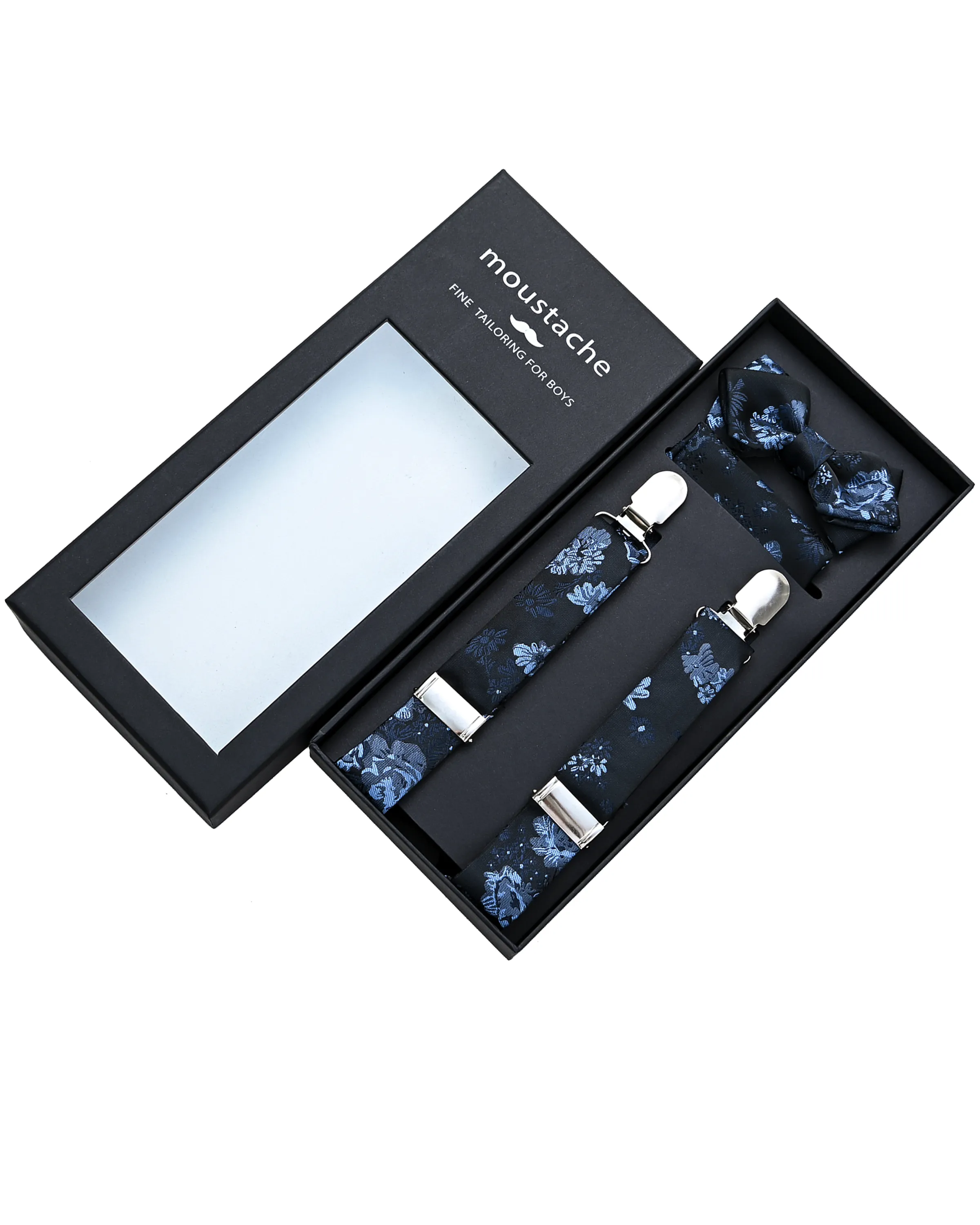 Dark Blue Floral Suspenders Set