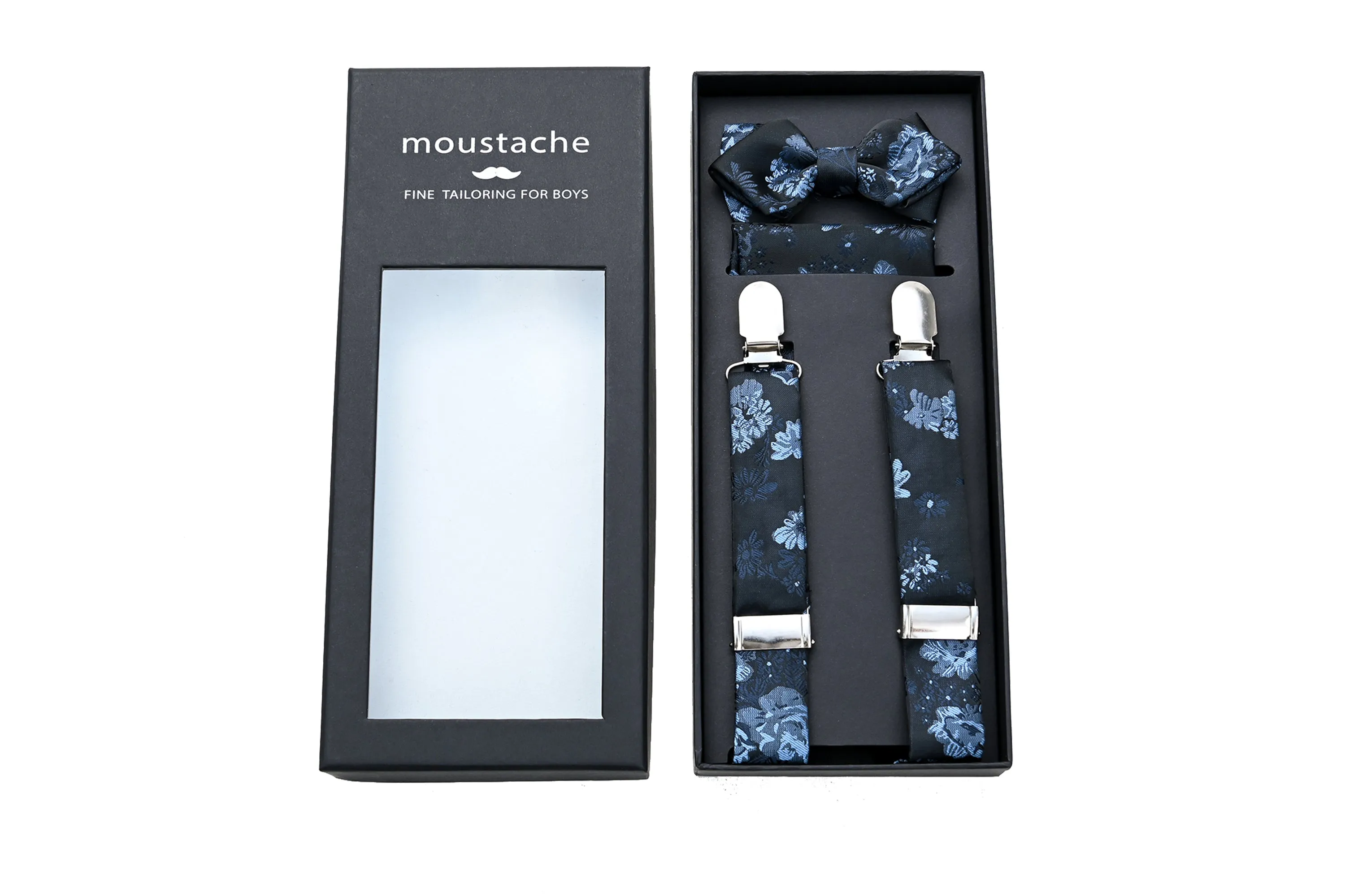Dark Blue Floral Suspenders Set