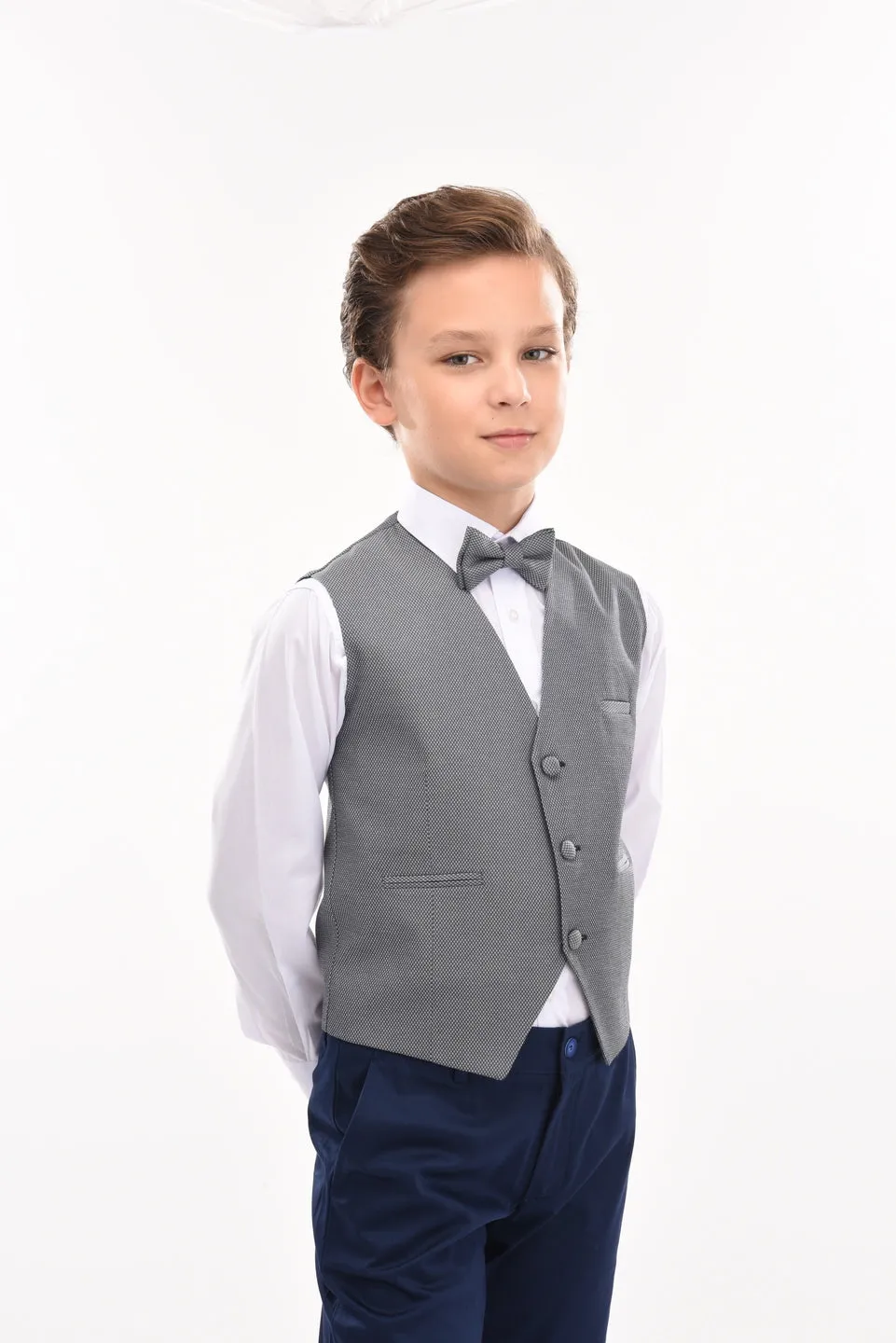 Gray Micro Print Vest & Bowtie