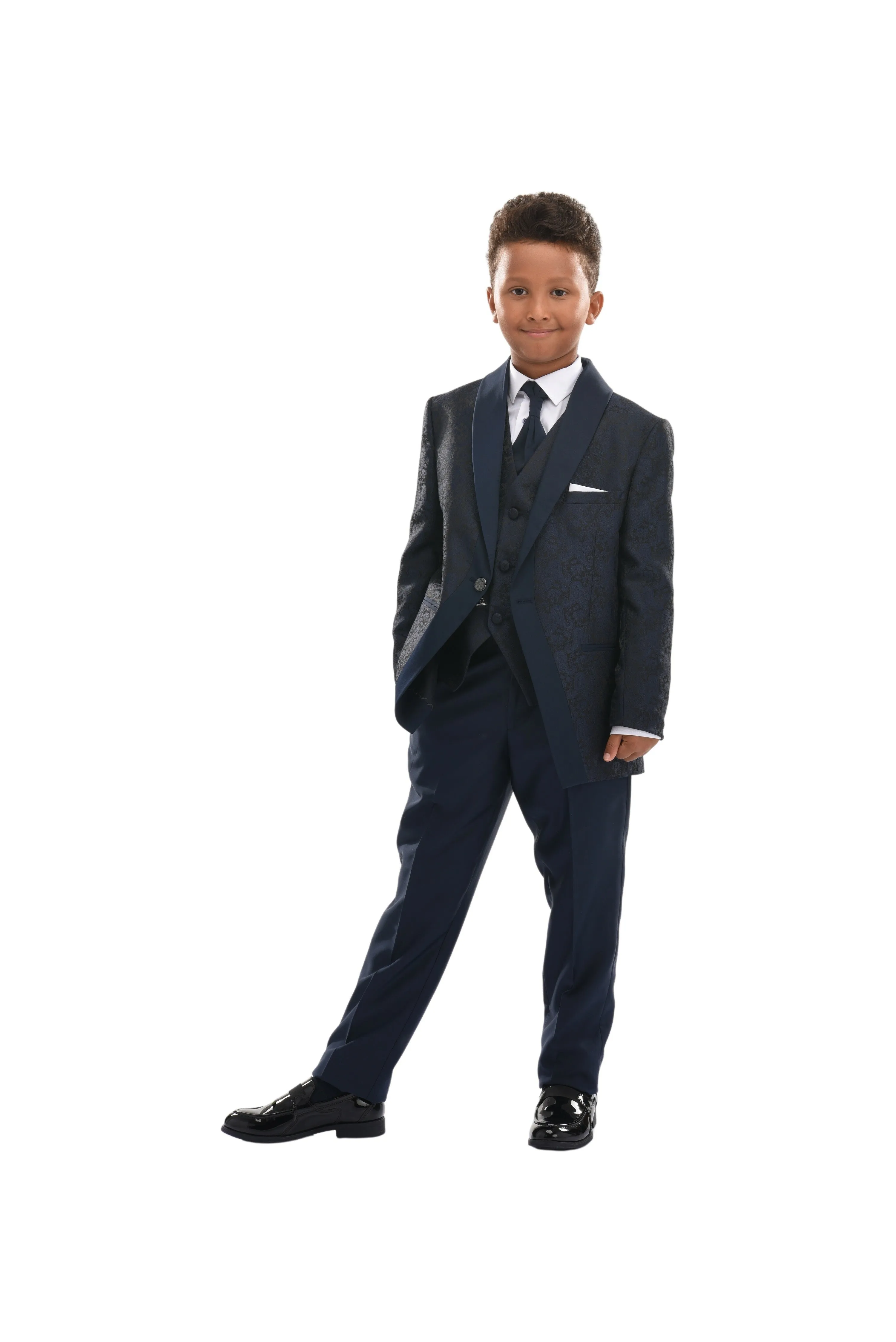 Navy 5pc Damasque Print Suit