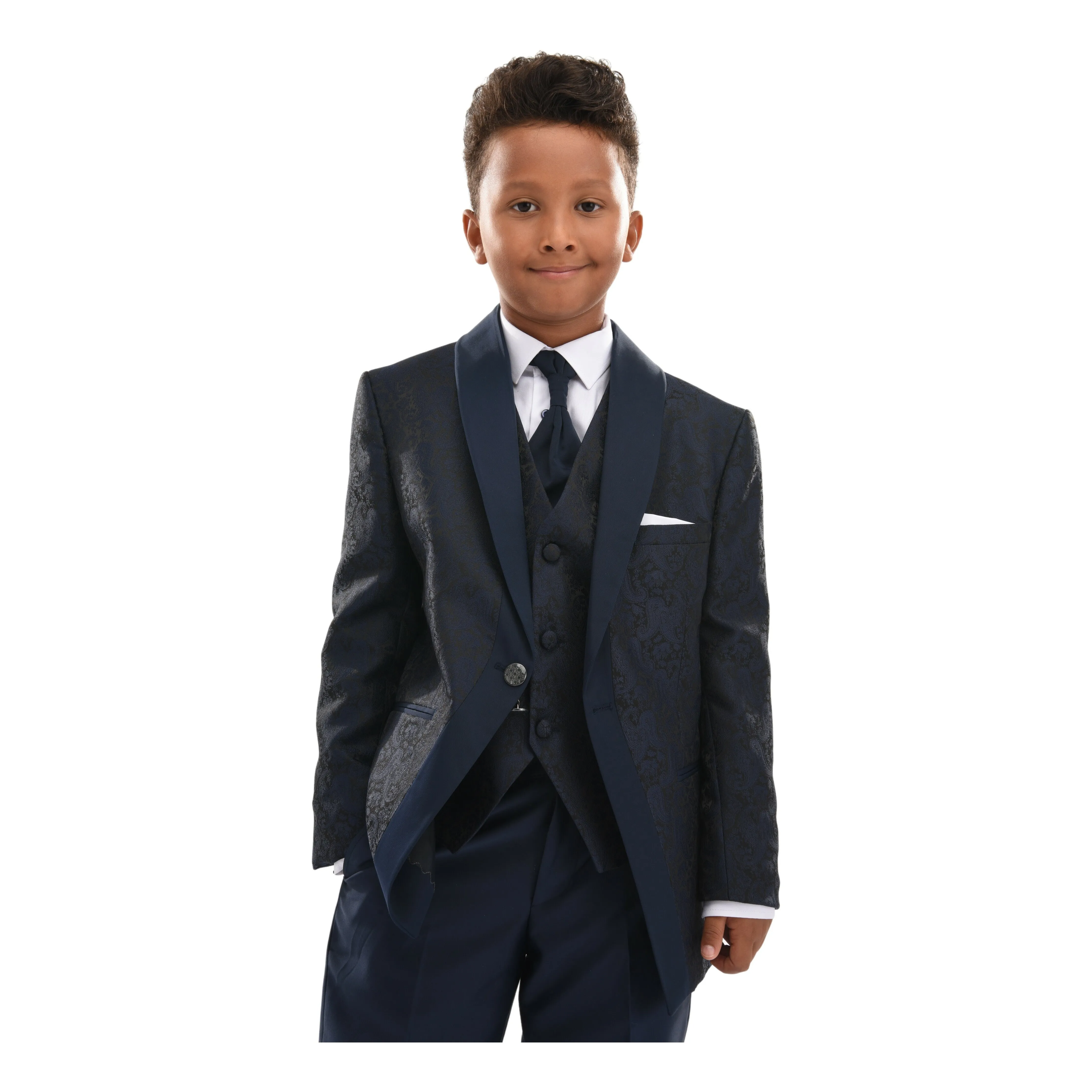 Navy 5pc Damasque Print Suit