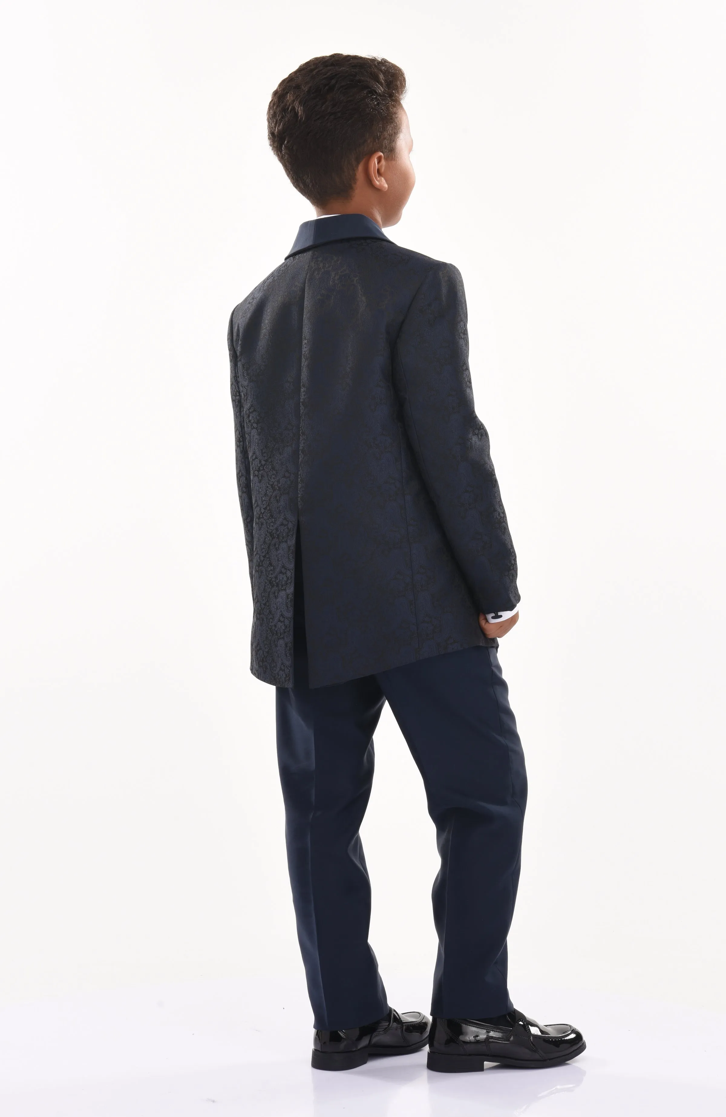 Navy 5pc Damasque Print Suit