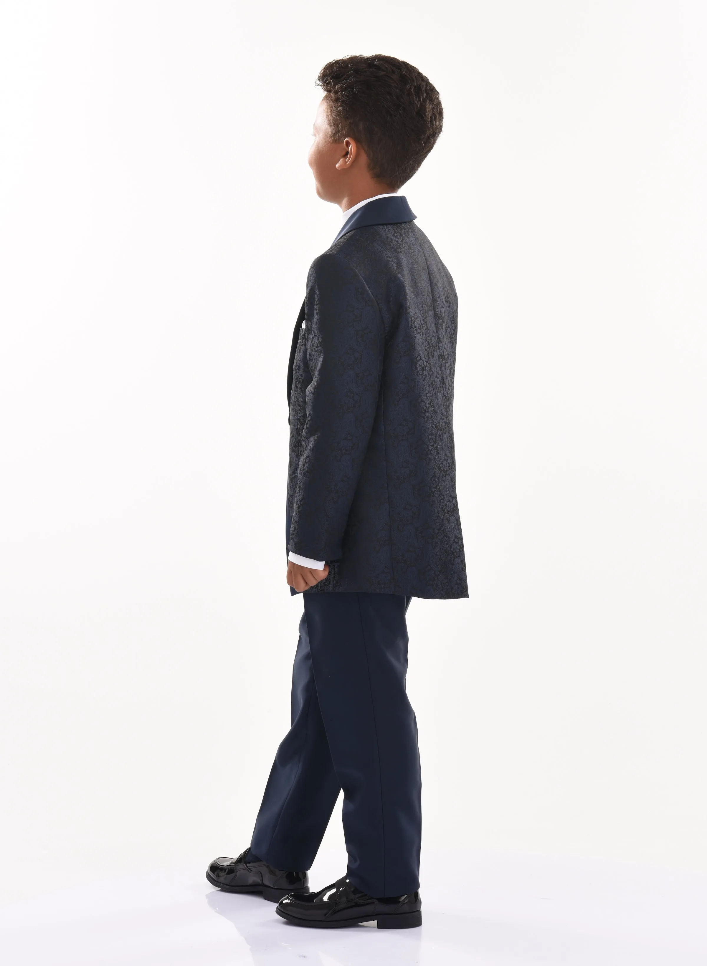 Navy 5pc Damasque Print Suit