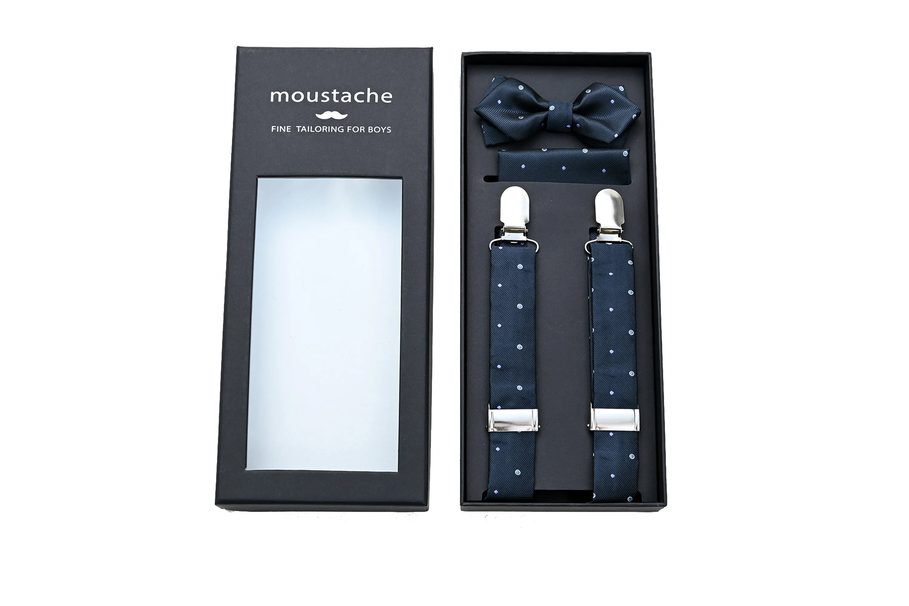 Navy Blue Dotted Suspenders Set
