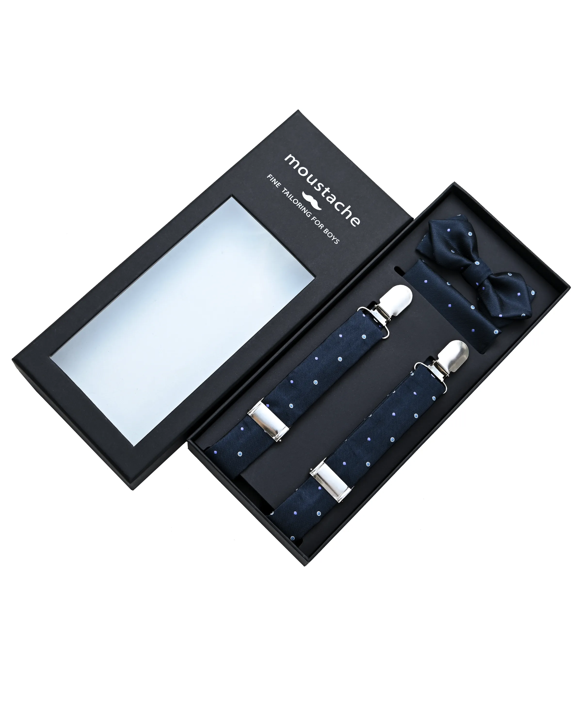 Navy Blue Dotted Suspenders Set