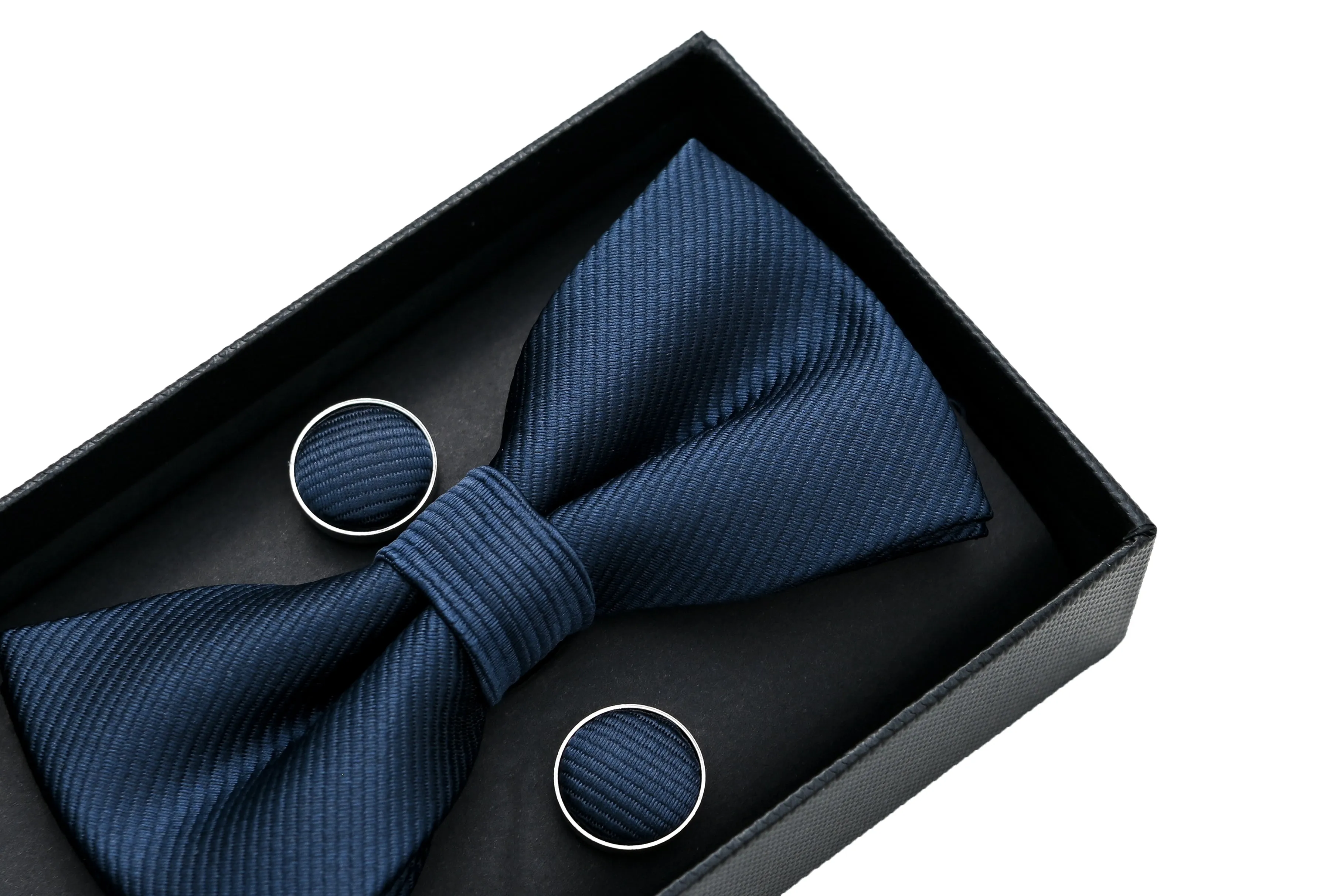 Navy Blue Textured Bowtie Set