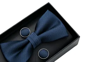 Navy Blue Textured Bowtie Set