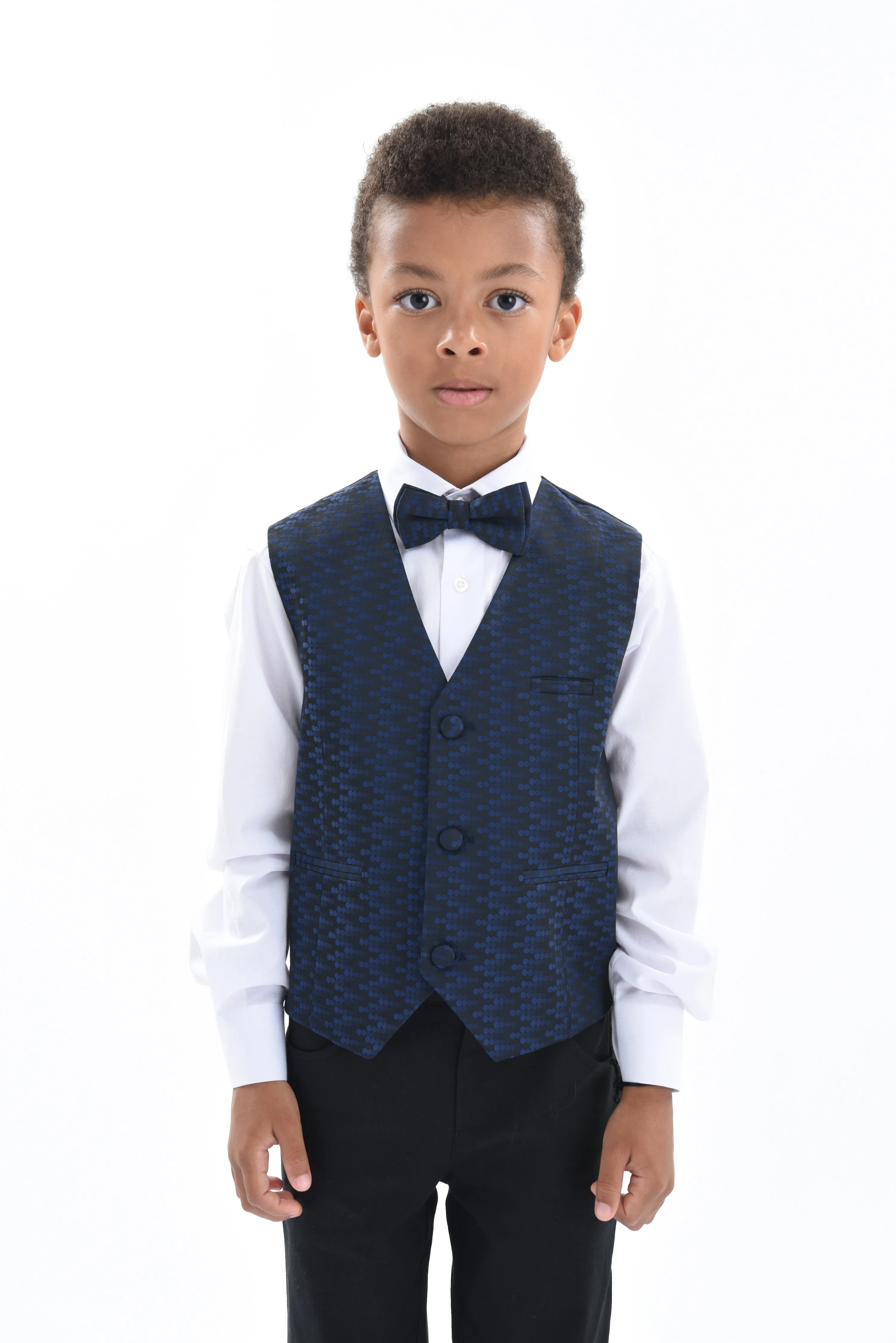 Navy Geometric Print Vest and Bowtie