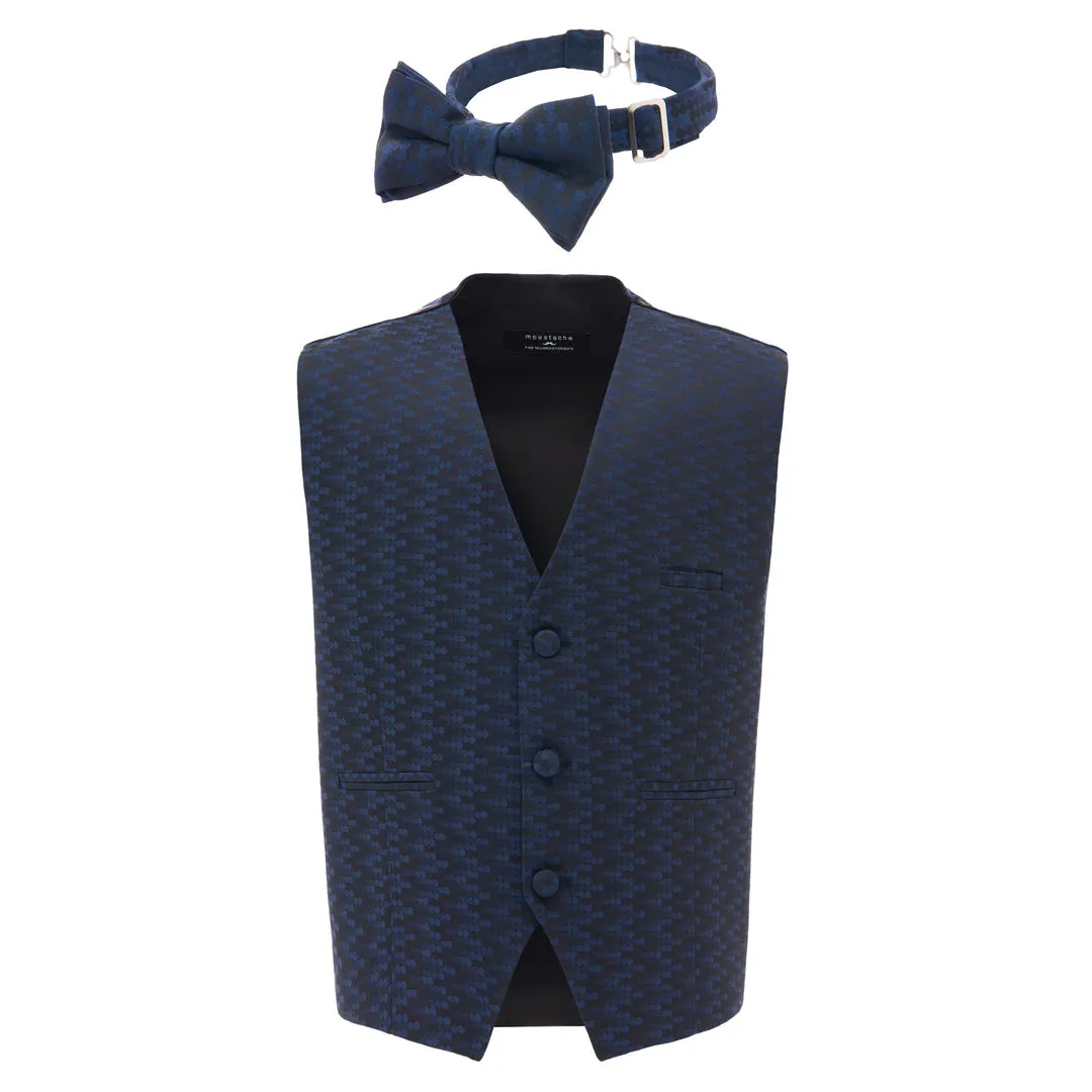 Navy Geometric Print Vest and Bowtie