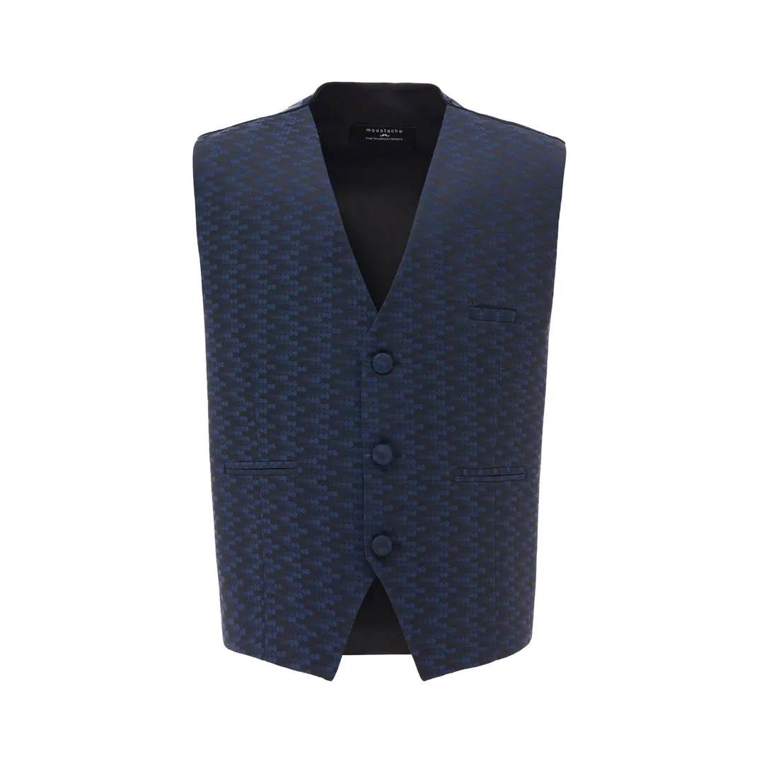 Navy Geometric Print Vest and Bowtie