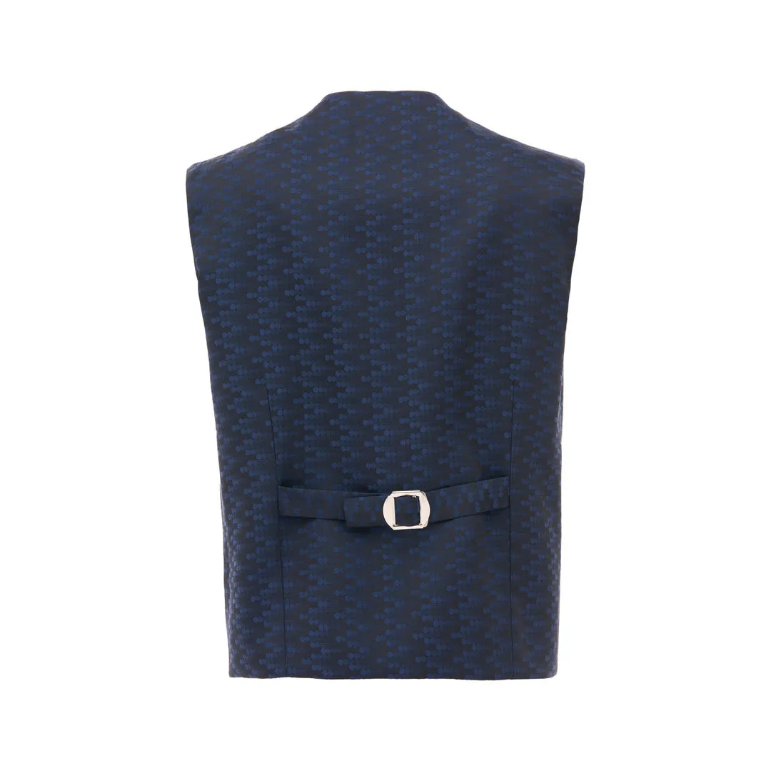 Navy Geometric Print Vest and Bowtie
