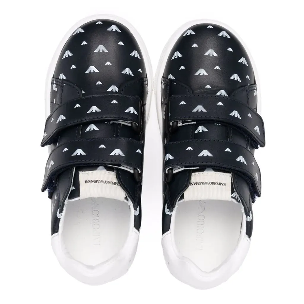 Navy Logo Print Strap Sneakers