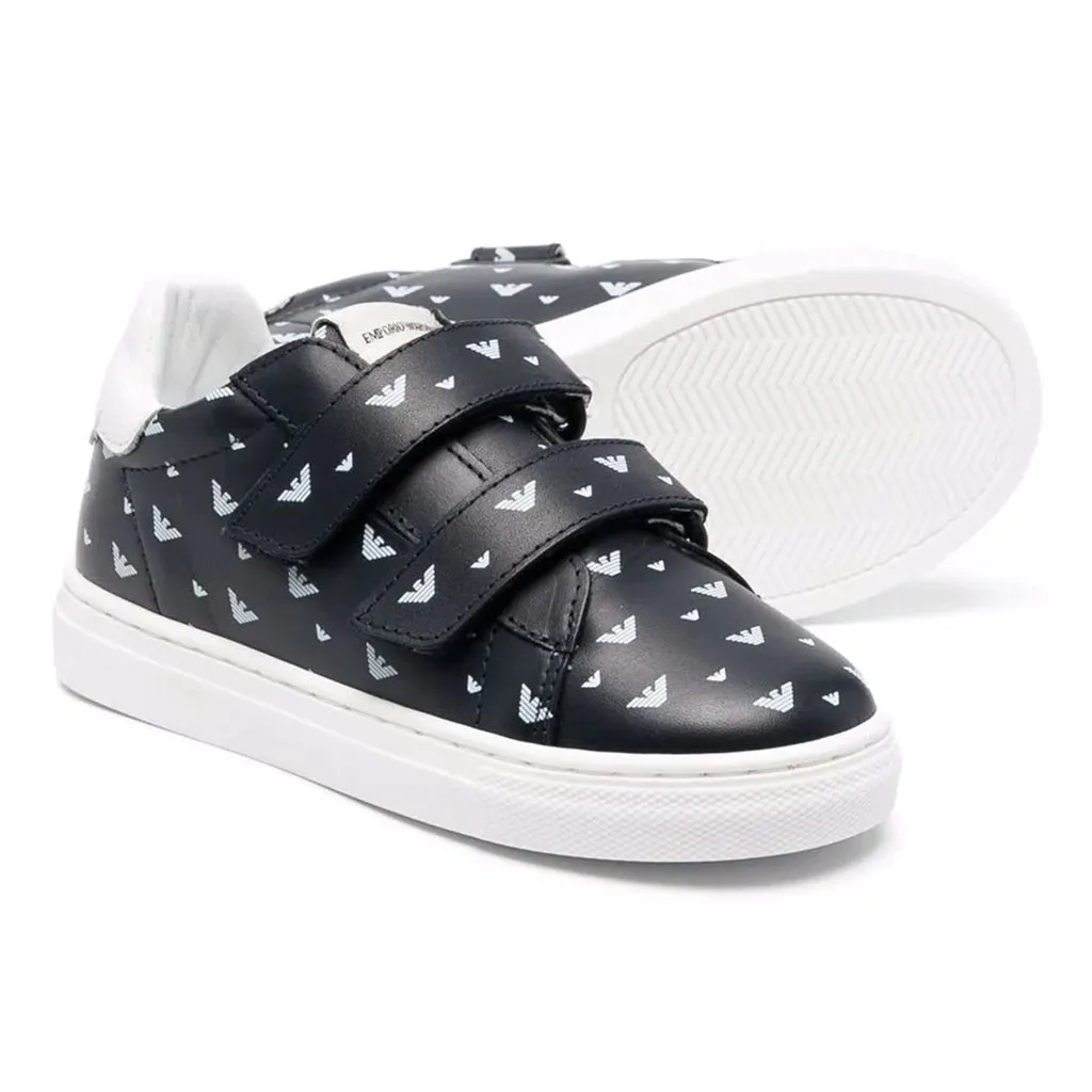 Navy Logo Print Strap Sneakers