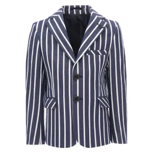 Navy Striped Peak Lapel Blazer
