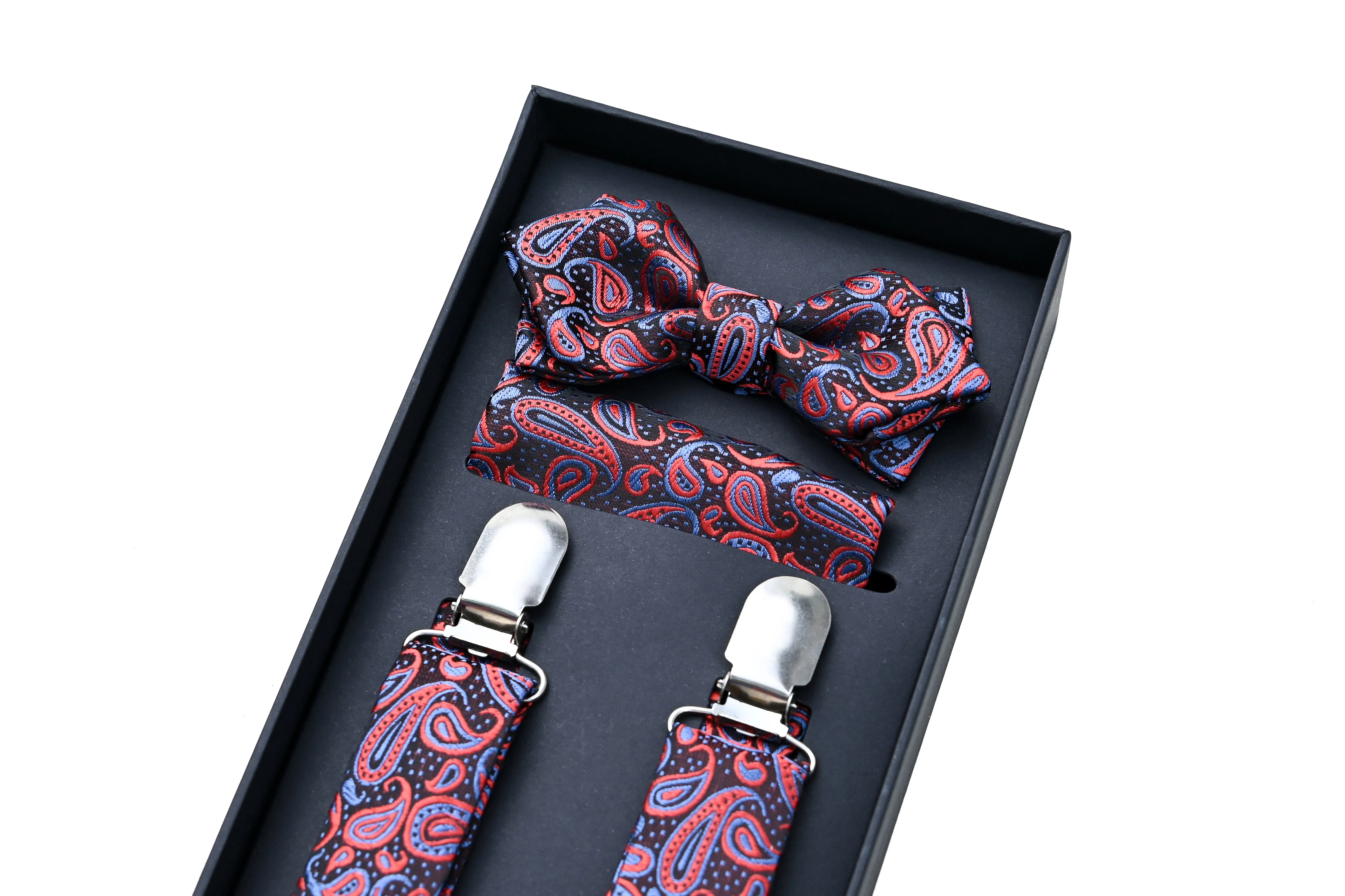 Red and Blue Paisley Suspender Set
