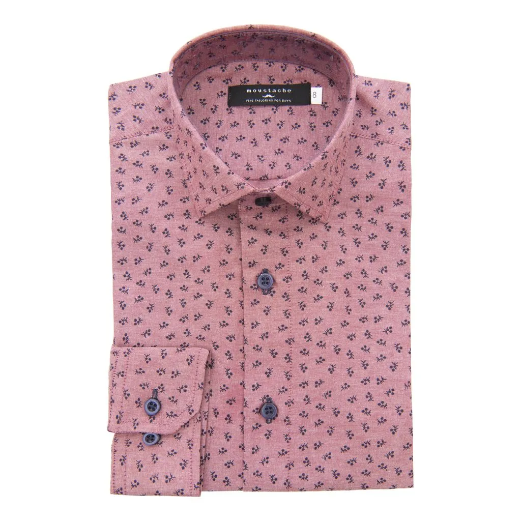 Red Dandelion Print Dress Shirt