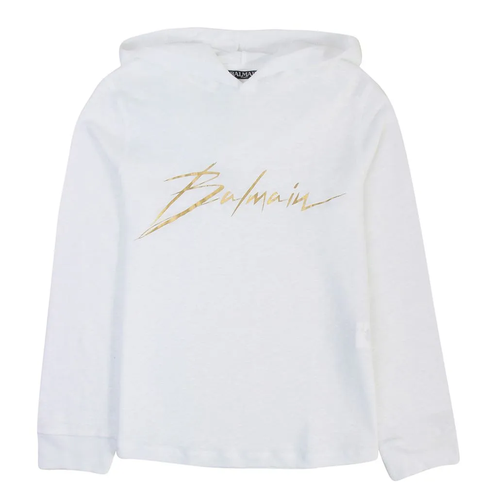 White & Gold Logo Hoodie