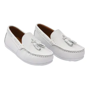 White Leather Tassel Loafers