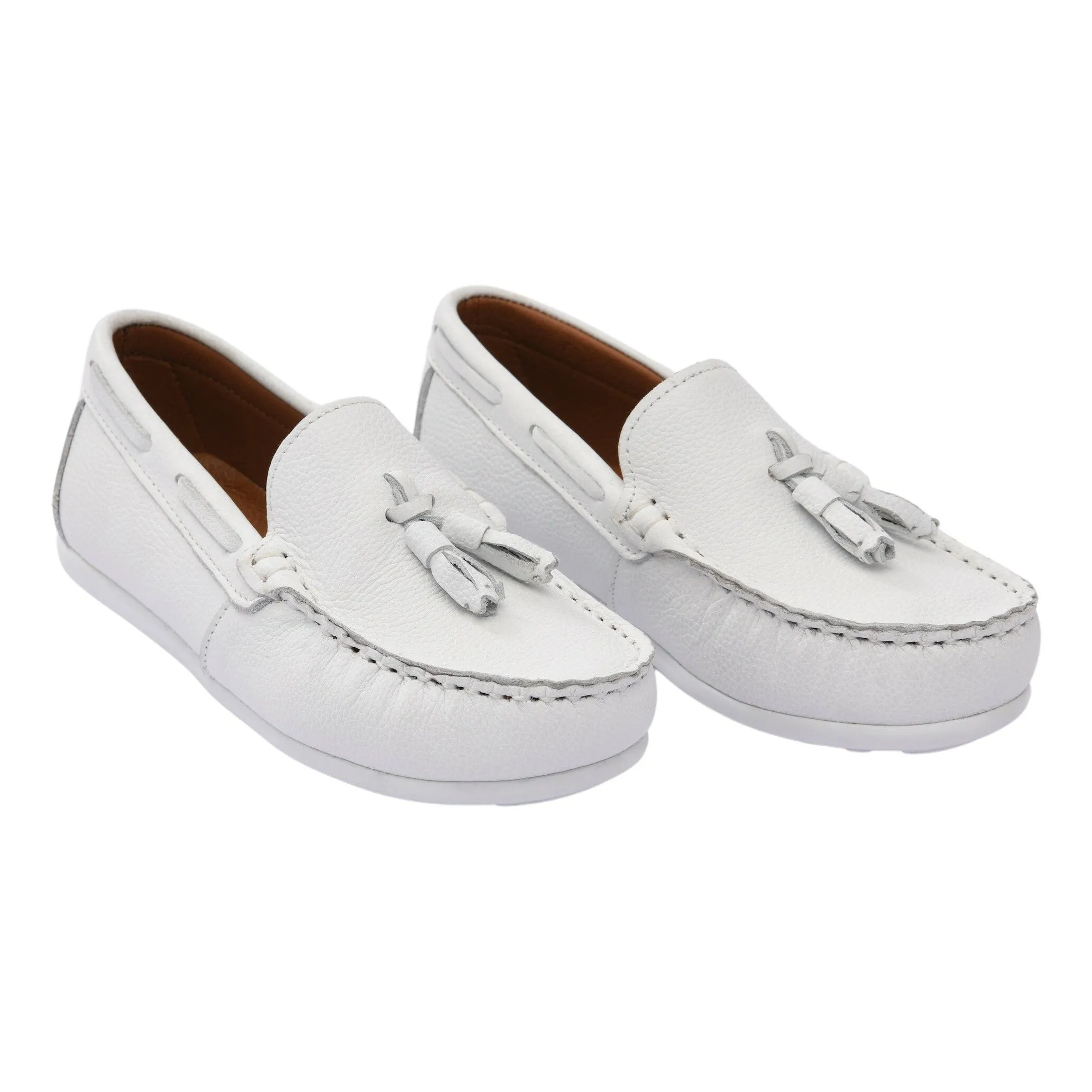 White Leather Tassel Loafers