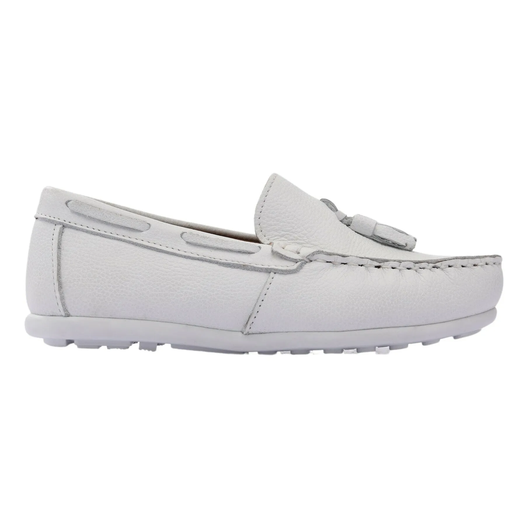 White Leather Tassel Loafers