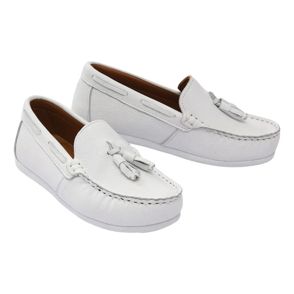 White Leather Tassel Loafers